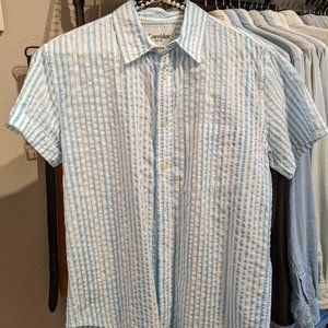 Corridor Blue & White Seersucker Stripe Short Sleeve Shirt